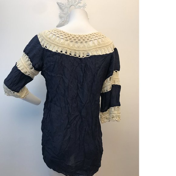 Boho Bohemian Crochet Crepe Cover-up Swim Beach Tunic Top Free People - Picture 2 of 3